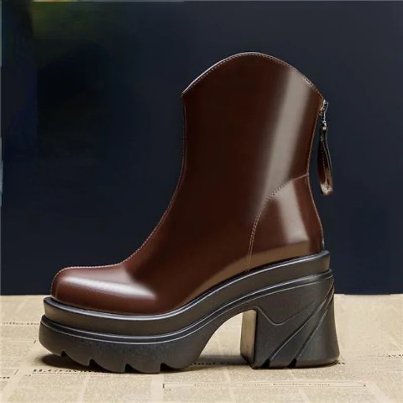 Women's Winter Shoes Punk Street Thick Heel Chelsea Boots Women's Round Head Mid Calf Soft Boots Women Shoes 2023