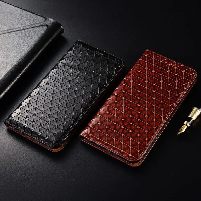 genuine leather case for infinix hot 9 10 10i 10t 10s nfc 11 11s play pro rhombus texture magnetic flip cover phone wallet case free global shipping
