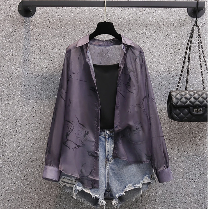 Chiffon Women's Shirts Plus Size Summer Women Clothing 2023 New Long Sleeve Loose Womens Tops Sunscreen Shirts Basic Thin Blouse