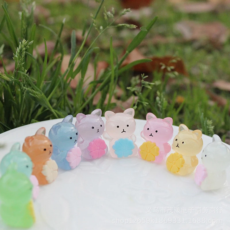 

10Pcs Mini Luminous Resin Animal Cartoon Fox Glow in The Dark Miniatures Terrarium Figurines Home Decor DIY Crafts Accessories