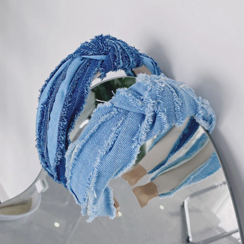 

Fashion Women Hair Accessories Soft Denim Headband For Adult Vintage Folds Brushed Cowboy Hair Hoop Headwear Hairband Wholesale