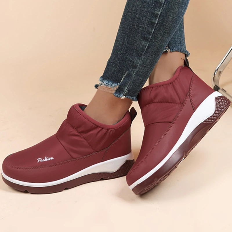 

Winter Warm Cotton Shoes Korean Style Women Solid Color Round Head Plus Size Casual Light Warm Snow Boots Flats Botines Mujer