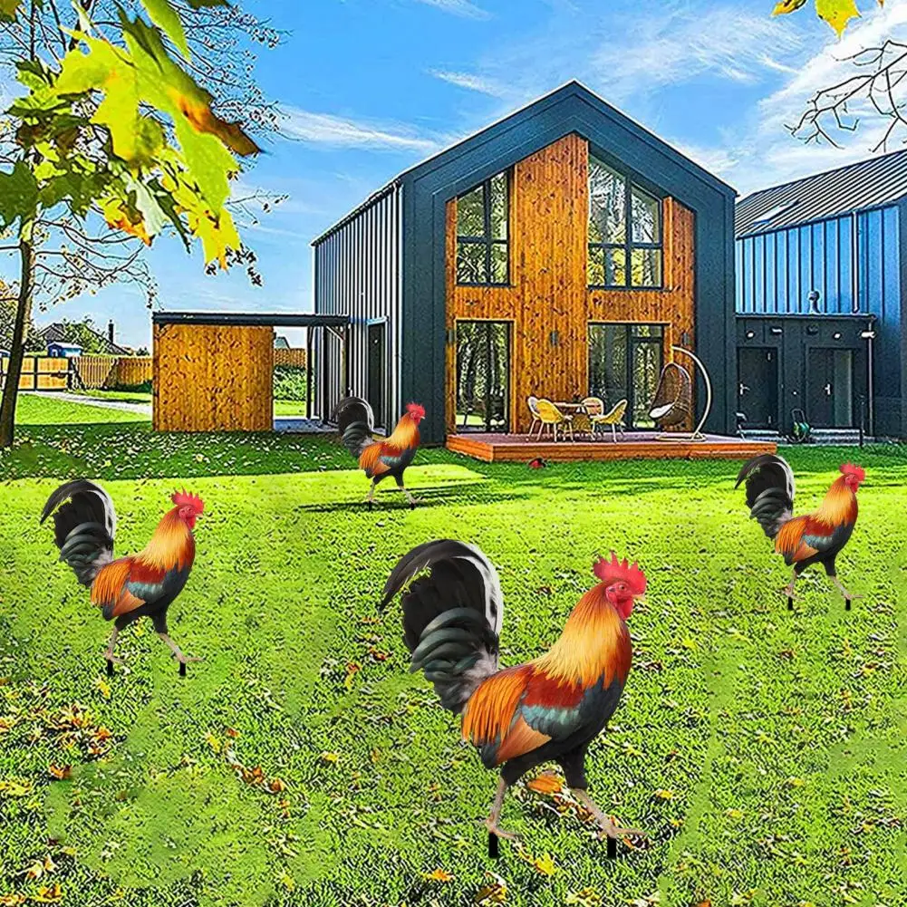 

acrylic Chicken Garden Stake Double Side Printing Plane Design Cute Cock Lawn Insert Statue Yard Art Decoration Home Decor