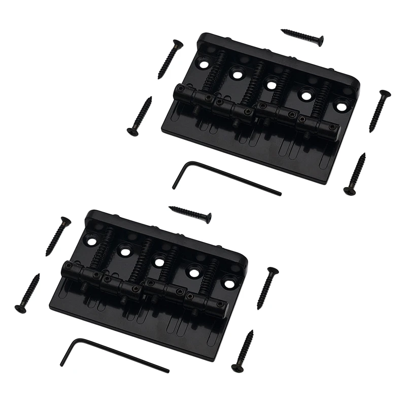 

2X 4 String Hardtail Bass Guitar Bridge For Fender Precision Jazz Bass PB JB Style Bass, Black