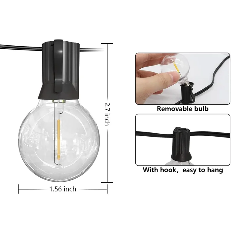 

10 LEDS G40 Solar String Lights Outdoor Indoor Patio Lights Solar & USB Powered Waterproof Globe Hanging Lights