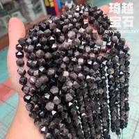 natural stone silver obsidian faceted round loose spacer beads for diy jewelry making bracelets accessories 15 inches 6 8 10 mm