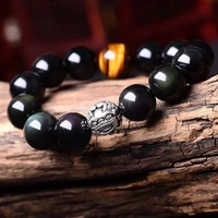 s925 pixiu feng shui gift tiger eye obsidian bracelet for man and women handmade good lucky amulet jewellery