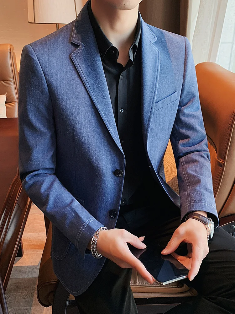 Male Wedding Casual Fashion Jacquard Elegant Blazer Jacket Slim Stylish Trendy Suit Coat Men's Clothes A09