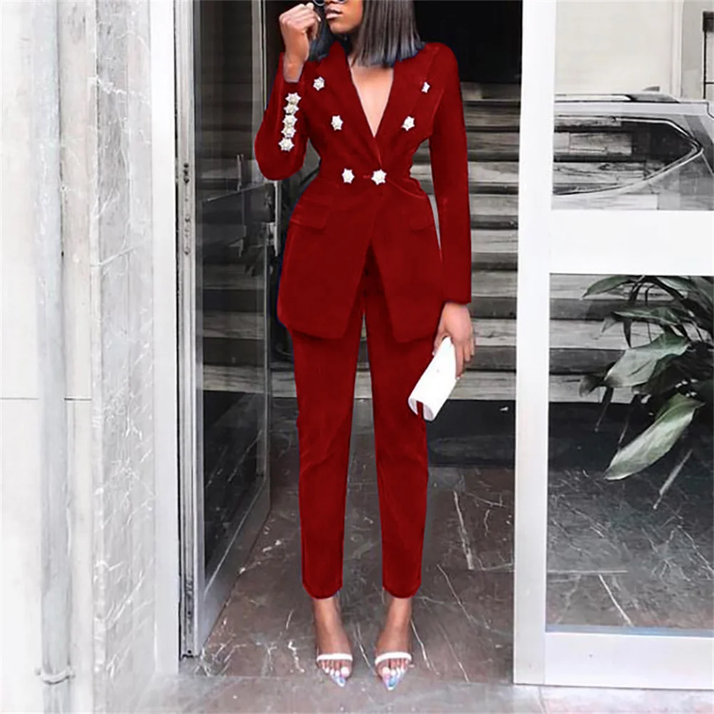 Black Women's Pant Sets 2023 New in Casual Business Long Sleeve Blazer & Pants Suit Elegant Office Ladies Formal 2 Piece Sets