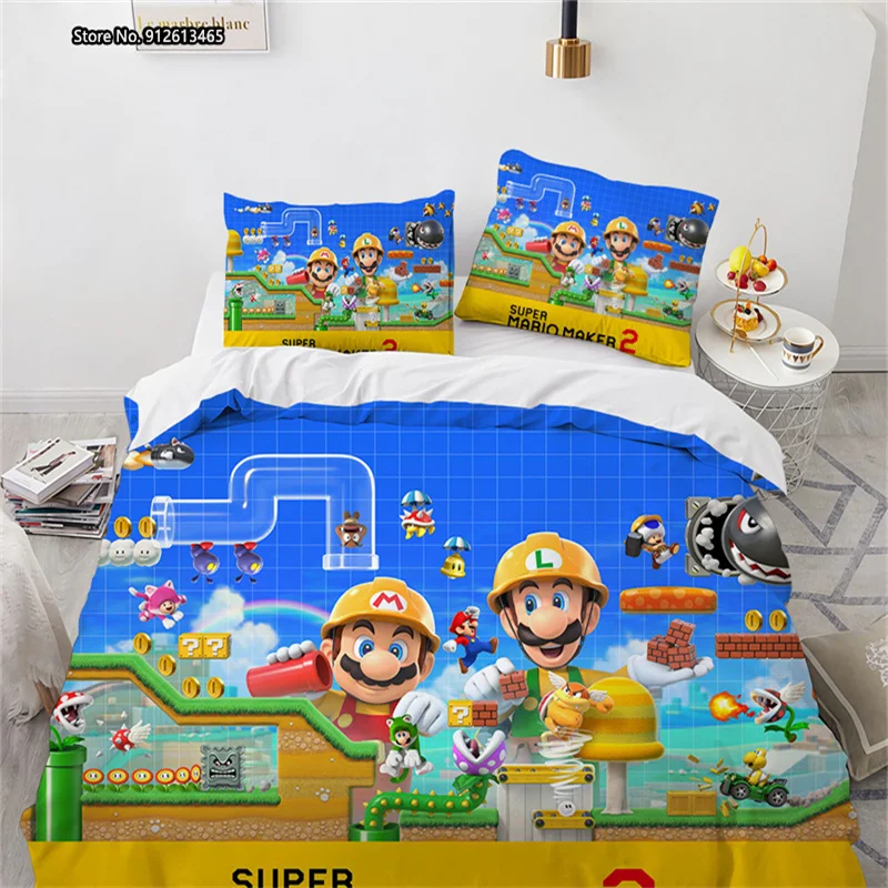 

Super Mario Series Duvet Cover Pillowcase Creative Game 3D Digital Children Baby Bedroom Decoration Bedding Set