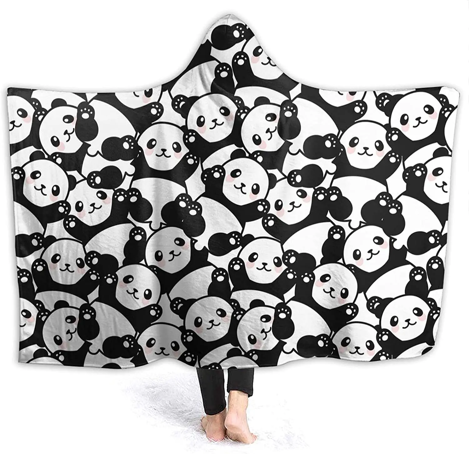 Cute Panda Hoodie Blanket Wearable Throw Blankets for Couch Blanket Hooded for Kids Teens Men Women