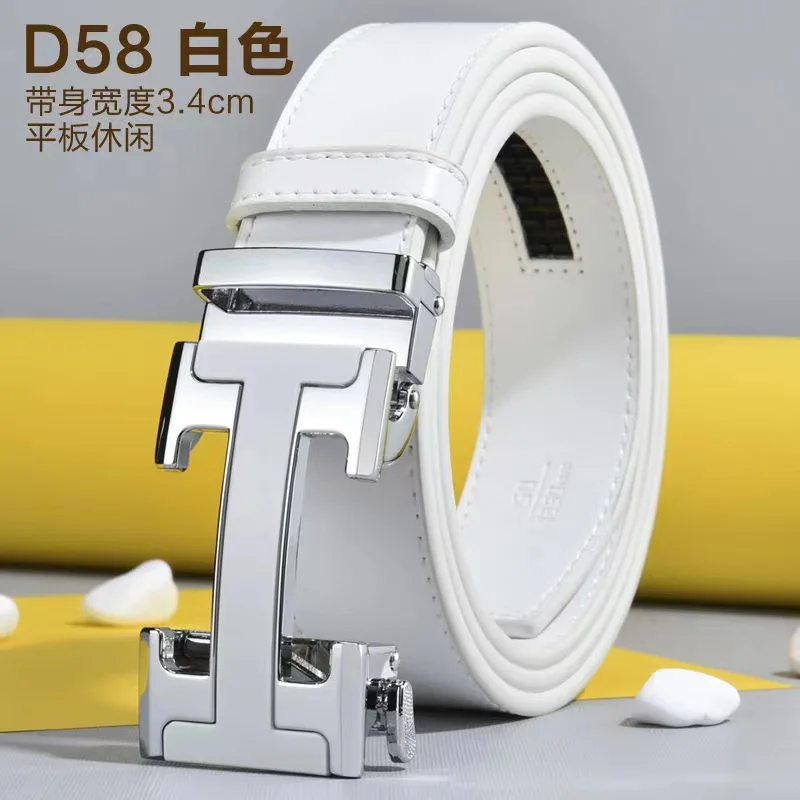 2023 Golf Men's Luxury Belt Fashion New Leather Automatic Buckle White Korean Pants Belt Youth Trend White Belt 110 -125cm