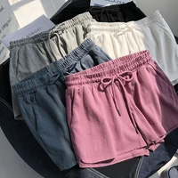 summer bermuda shorts women loose casual solid drawstring elastic waist shorts for girls cool female cotton short