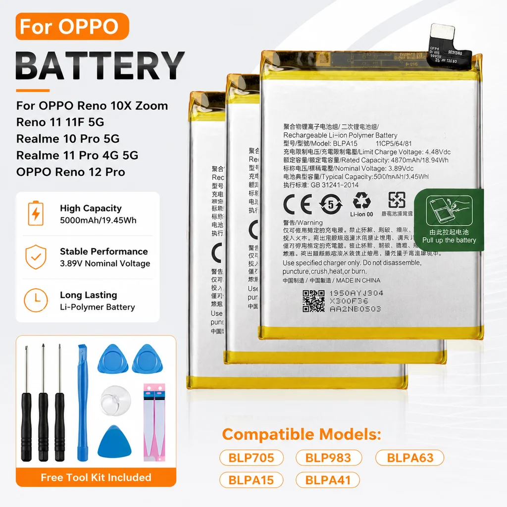Фото Сменная батарея BLP705 BLP983 BLPA63 BLPA15 BLPA41 для OPPO Reno 10X Zoom/11/11F, для OnePlus 12 Pro, для Realme 10/11 Pro №1