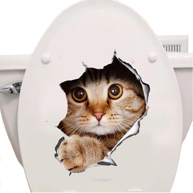 

ONEART Cats 3D Wall Sticker Toilet Stickers Hole View Vivid Dogs Bathroom For Home Decoration Animals Wallpaper Poster
