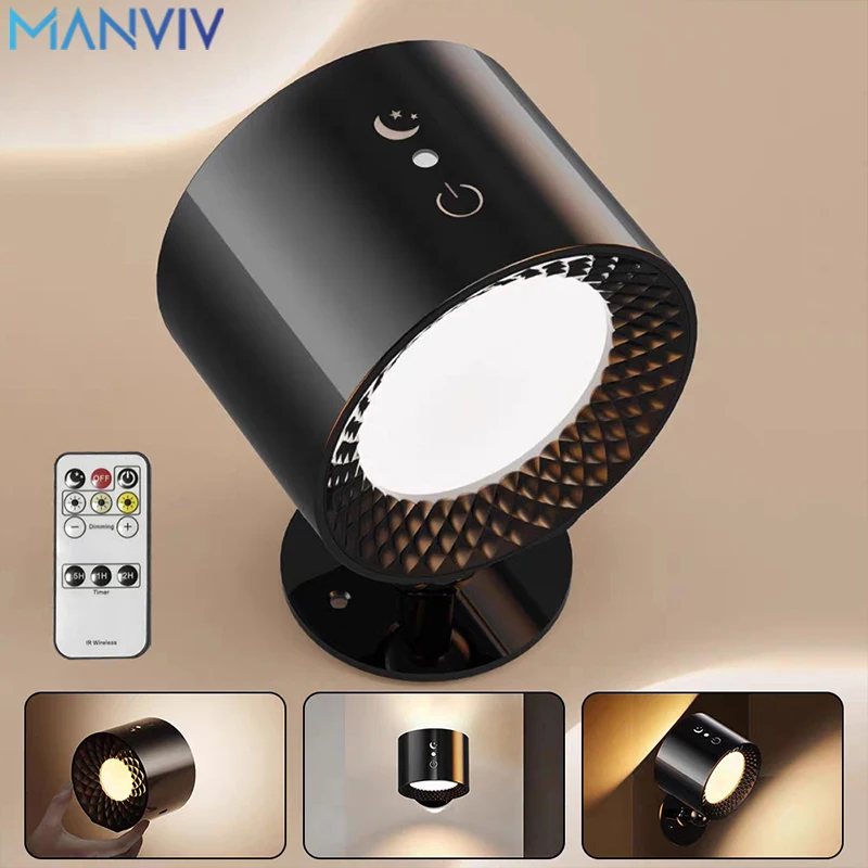 

MANVIV 360° LED wall lamp Rotation Indoor USB Rechargeable Touch Remote Control Night Light for Bedside Bedroom Reading Lights