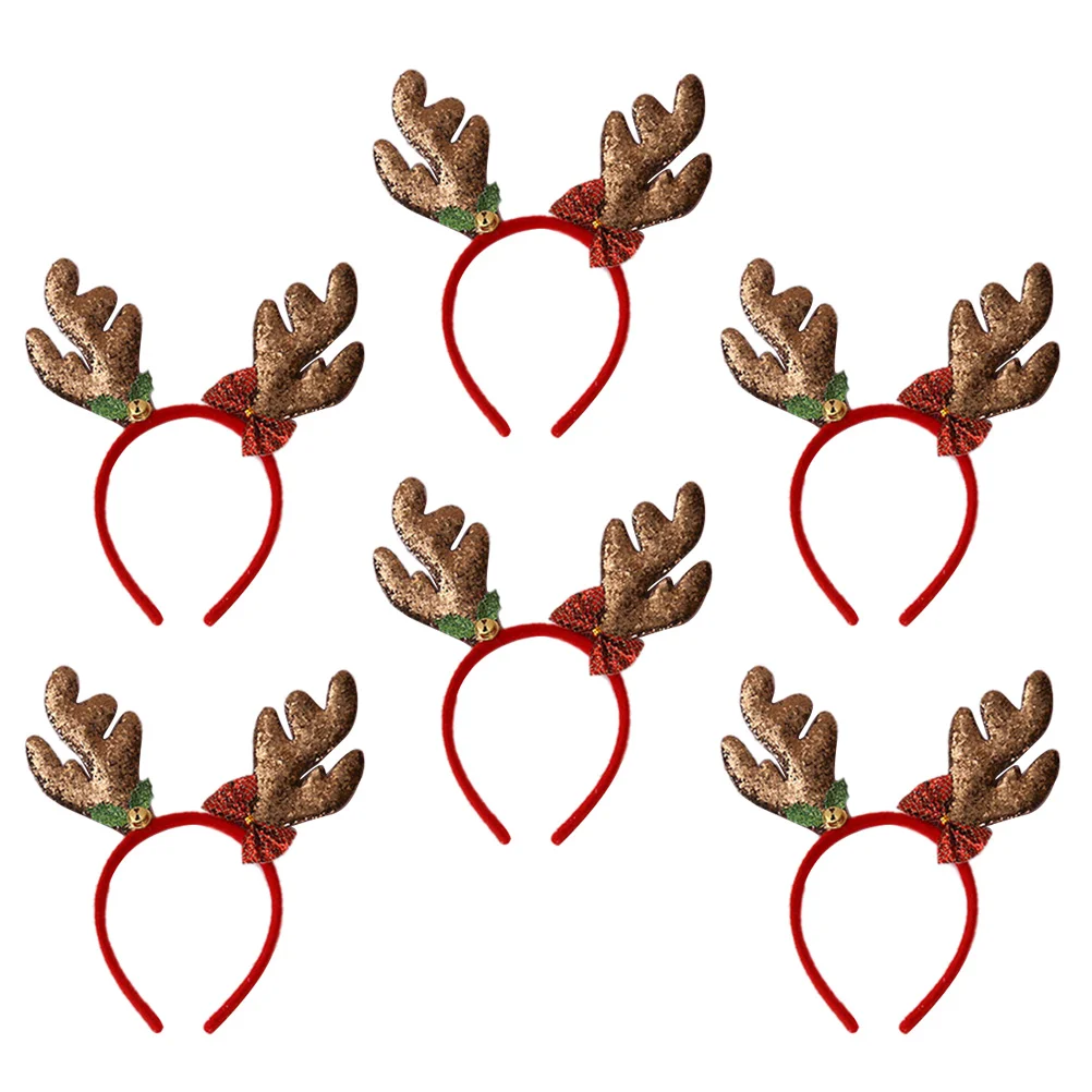 

6pcs Christmas Reindeer Antlers Shape Headband Shiny Headwear Kids Party Cosplay Costume Headdress (Coffee Gold Powder Antler)