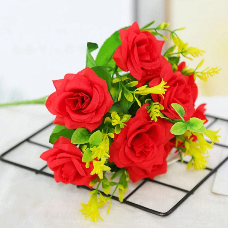 

Fake Flower Arrangement Bouquet Plastic Roses Artificial Flower for Wedding Bouquets Centerpieces Party Valentine Day Home Decor
