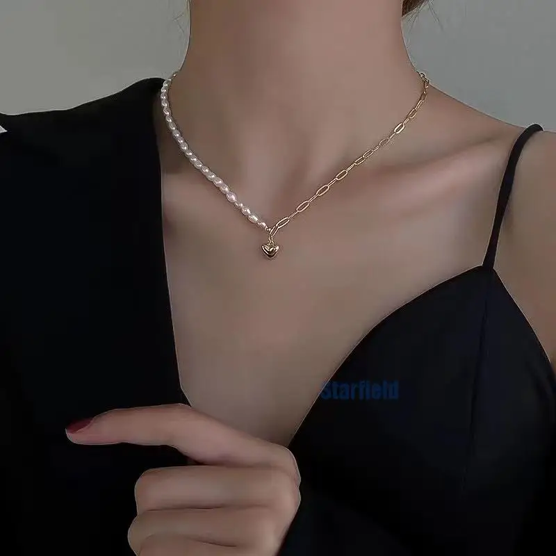 

New super beautiful big heart pearl 18K necklace sweet love Valentines's Day women 100% guaranteed 18K gold natural pearl