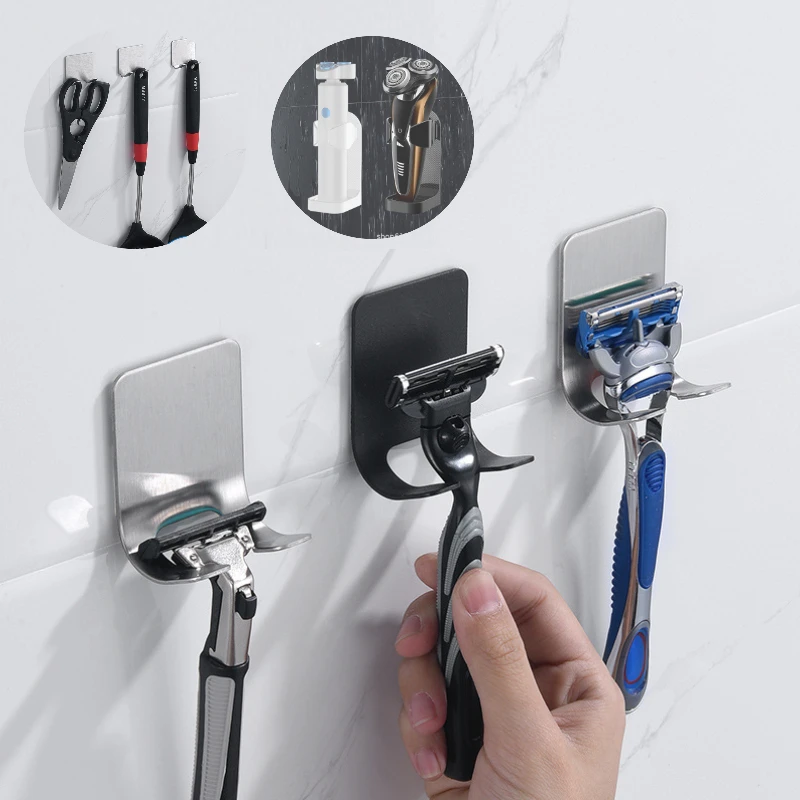 

1/2PC Wall Mounted Shaver Holder Bathroom Storage Rack Towel Hook Free Punch Storage Rack Shaver Holder Kitchen Accessories