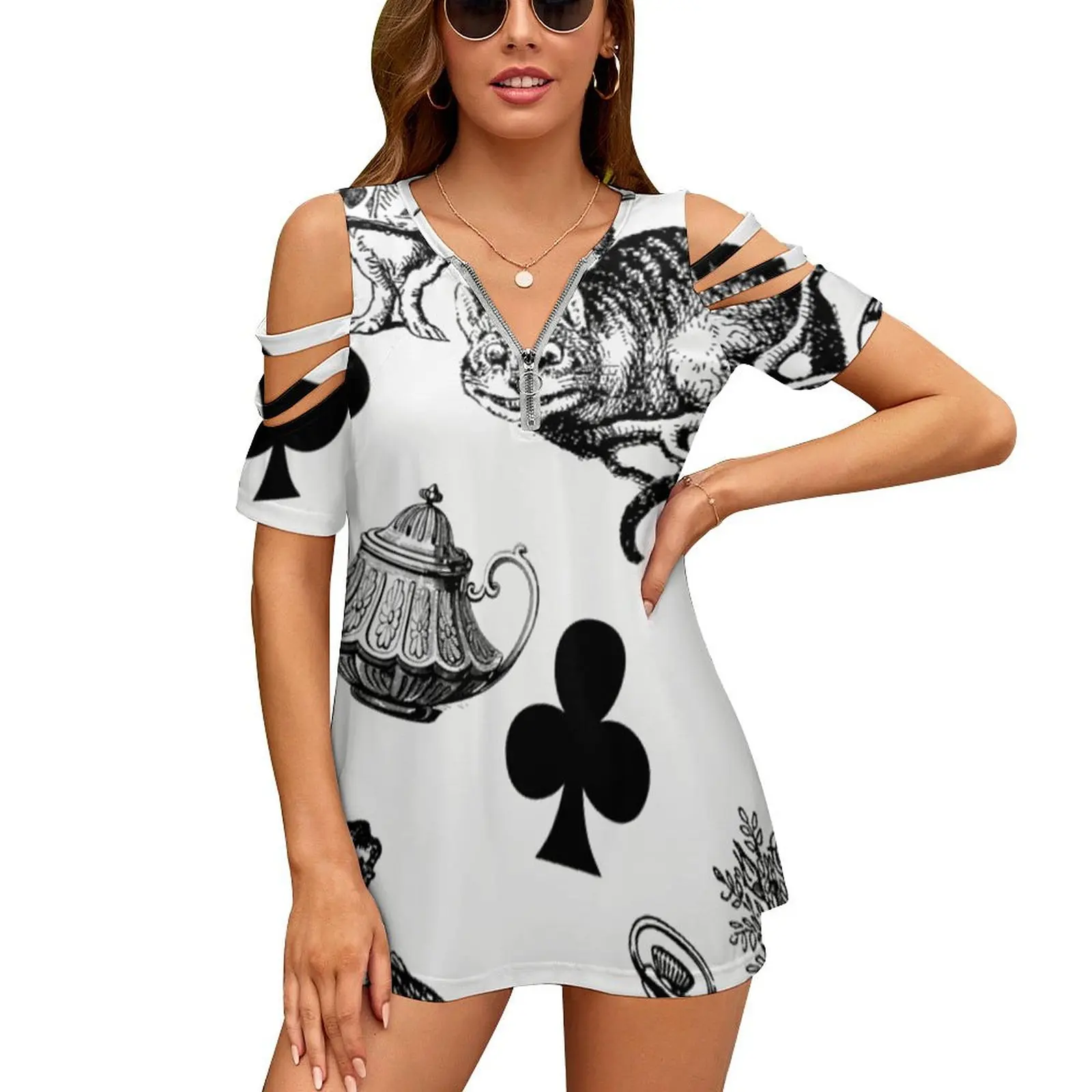 Приключения Алисы в белом кролике безумный шляпник новая мода топ с открытыми