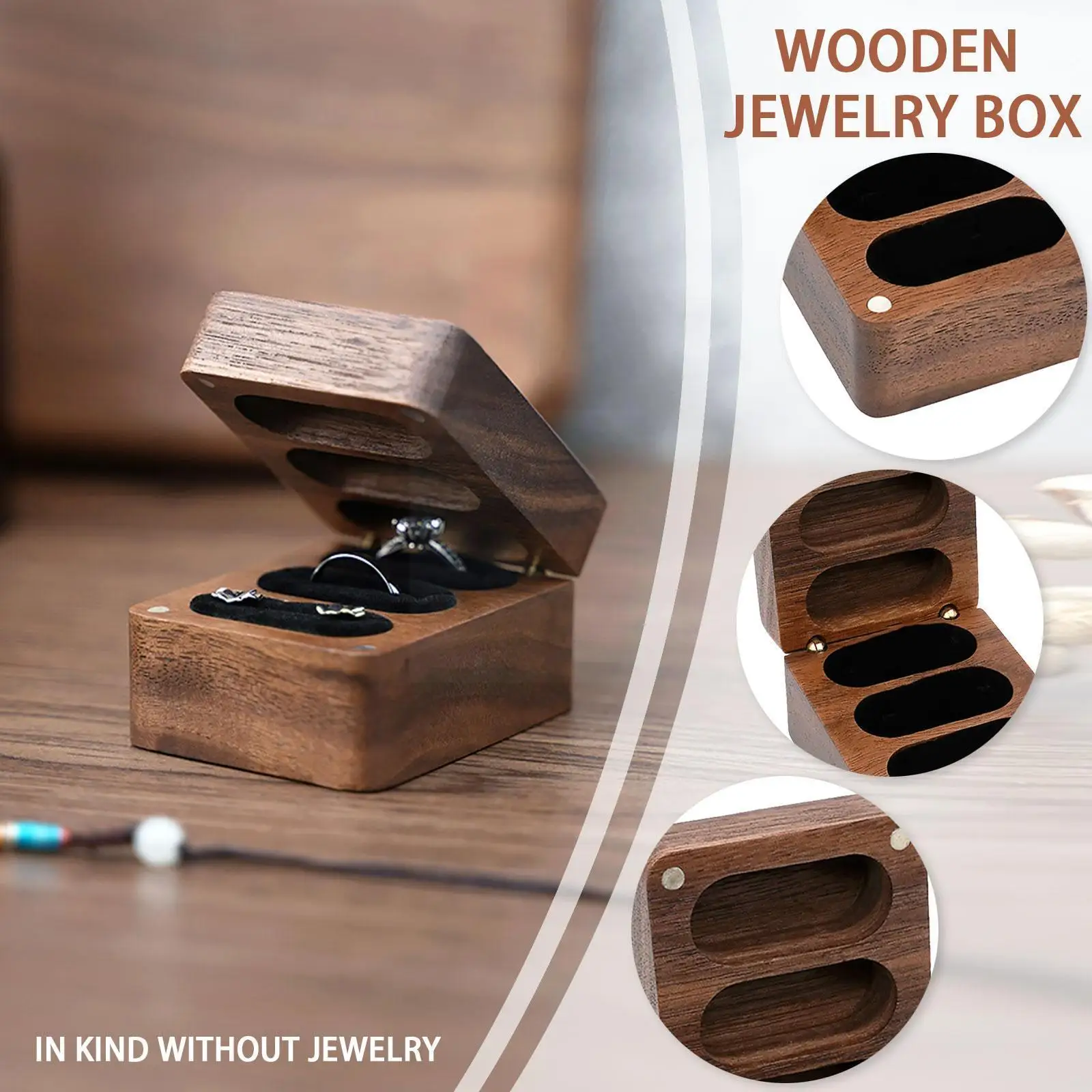 

Square Wooden Ring Box Ring Boxes Proposal Ring Box for 3 Rings Ring Bearer Box for Wedding Proposal Engagement Ceremony Z5P8