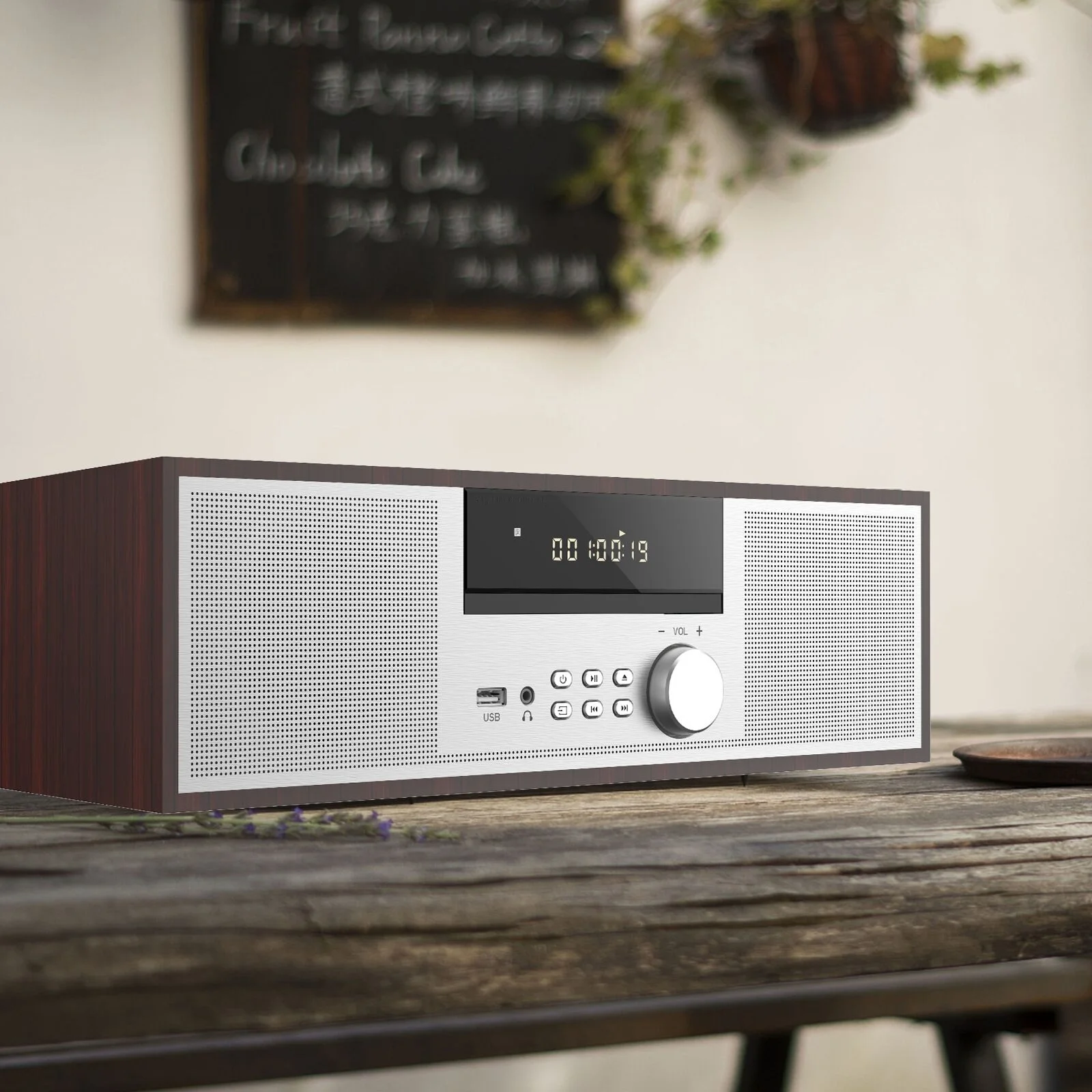 Фото Компактная Hi-Fi система: портативный CD-плеер с FM-радио, беспроводным USB, MP3, AUX-входом, стереодинамиками и пультом дистанционного управления №5