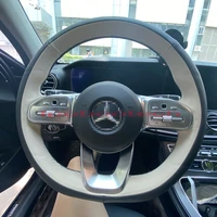 black white leather steering wheel hand sewing wrap cover fit for mercedes benz a class w177 2018 2019 g class w463 2018 2019
