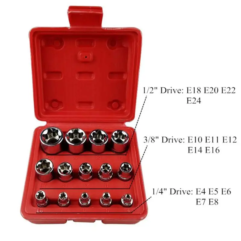 

Torx Star Female Bit Socket Set Hand Tool Kit 1/2'' 3/8'' 1/4'' Drive E4 - E24 Driver Socket Set Repair Tool
