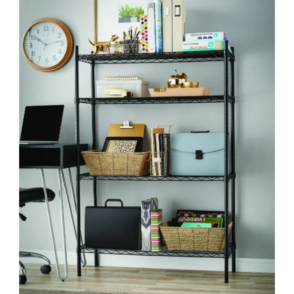 

4-уровневая полка из проволоки, черная, грузоподъемность 1400 фунтов, собранный размер: 14 Dx36, ширина 54, высота