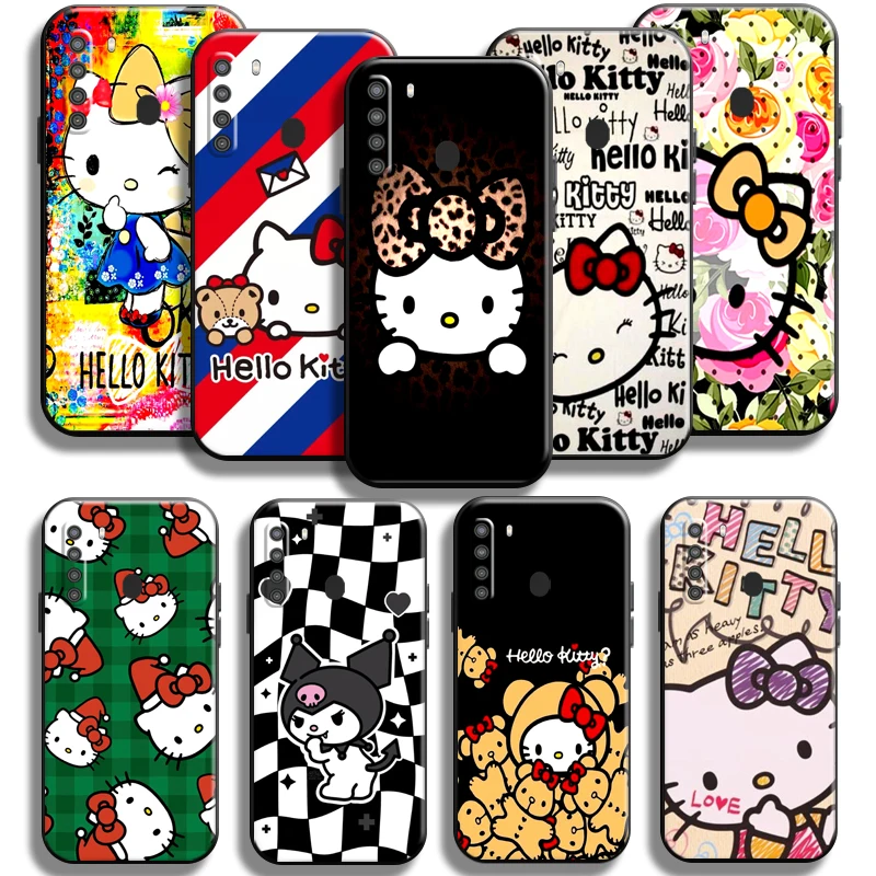 

Cartoon Kuromi Hello Kitty Cat Phone Case For Samsung Galaxy A21 A21S Liquid Silicon Coque Cover Carcasa Shockproof Soft Cases