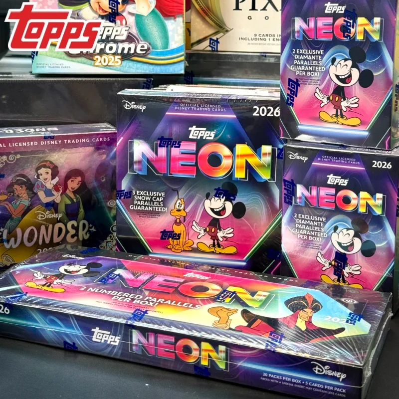 Фото Коллекционные карточки Hot Topps Disney Original 2026 Neon Trading Cards Mega Box Value Box: коллекция карточек Микки Мауса, подарок для коллекционеров №1
