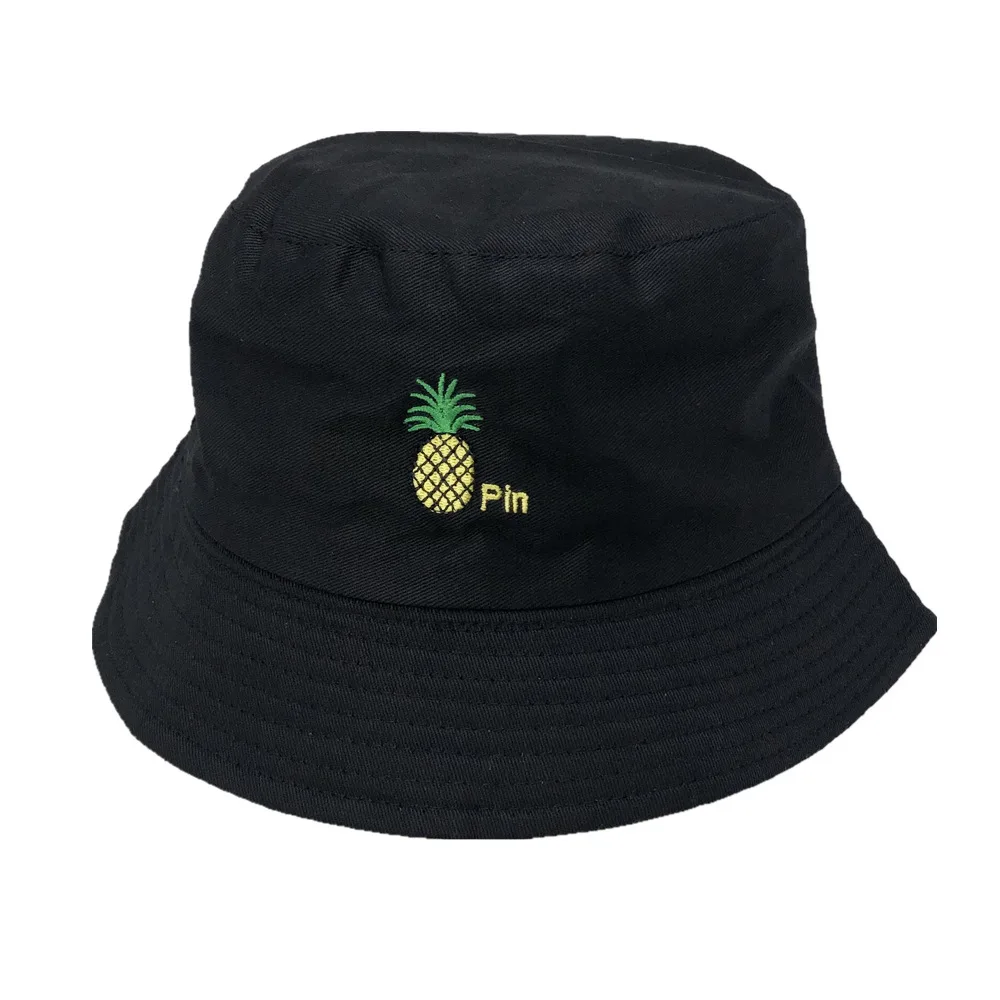 

New Cotton Pineapple Printed Bucket Hats for Women Men Summer Sun Panama Caps Cherry Fruit Printing Flat Top Fisherman Hat