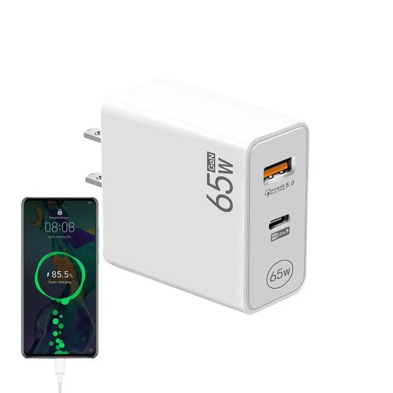 

GaN Charger Type C Charger Block Adapter 65W PD QC5.0 Phone Charger Plugs For Wall Outlet Type C Dual Port Design Universal For