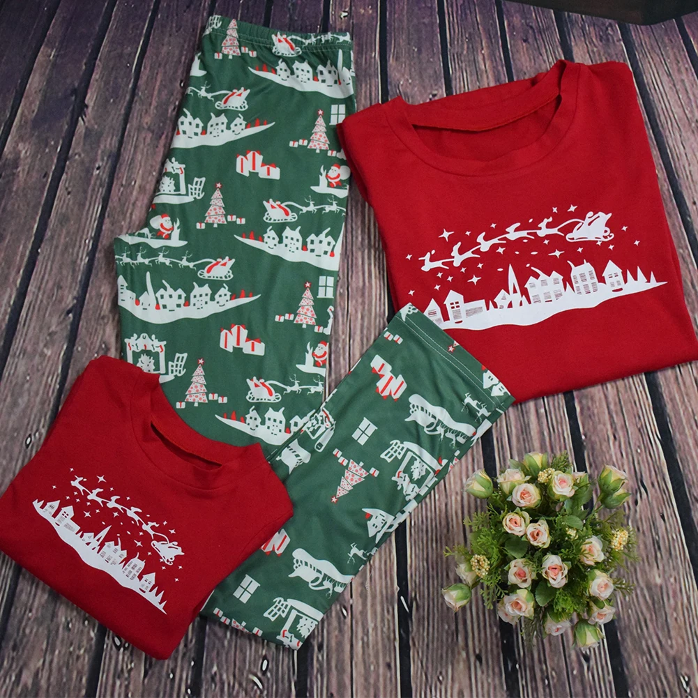 

2PCs Christmas snowman printing parent-child set clothes Christmas pajamas for home outfits costume