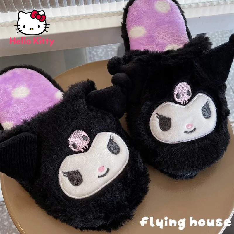 

Хлопковые домашние тапочки Hello Kitty Kuromi, Нескользящие тапочки для студенческого общежития, для осени и зимы