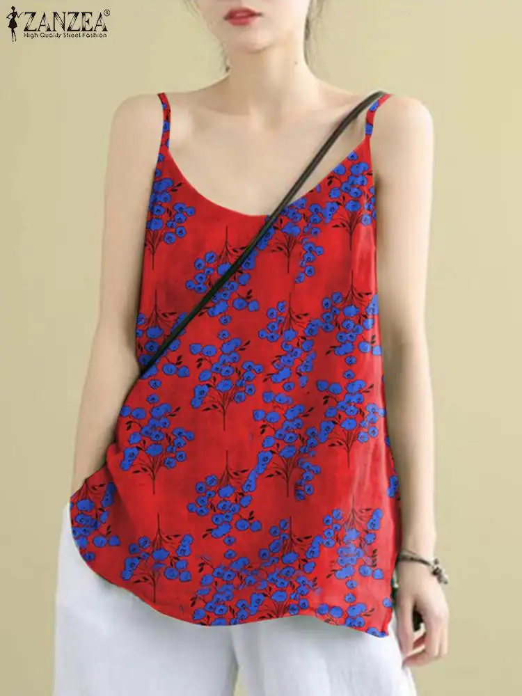 

ZANZEA Bohemian Oversized Casual Shirt Women Summer Floral print Blouse Sleeveless Sleeveless Camis Spaghetti Strap Tank Top