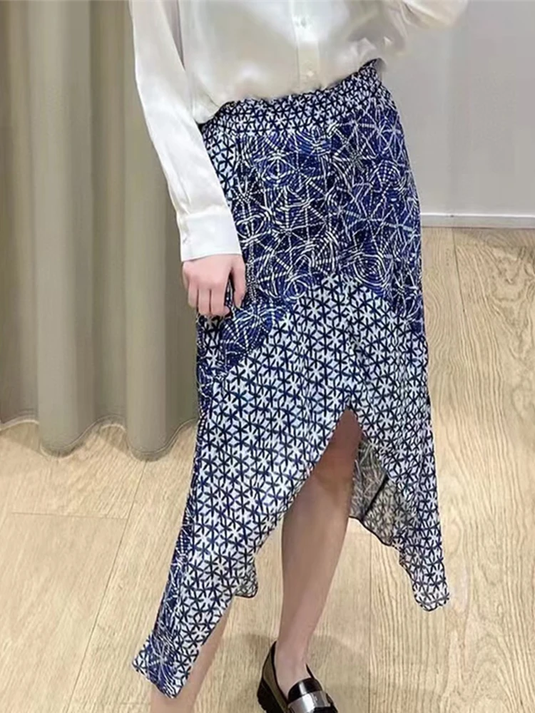 

Irregular Skirt 2022 Summer New Elegant Irregular Printing Elastic Waist Slit Skirt Short Skirt Women