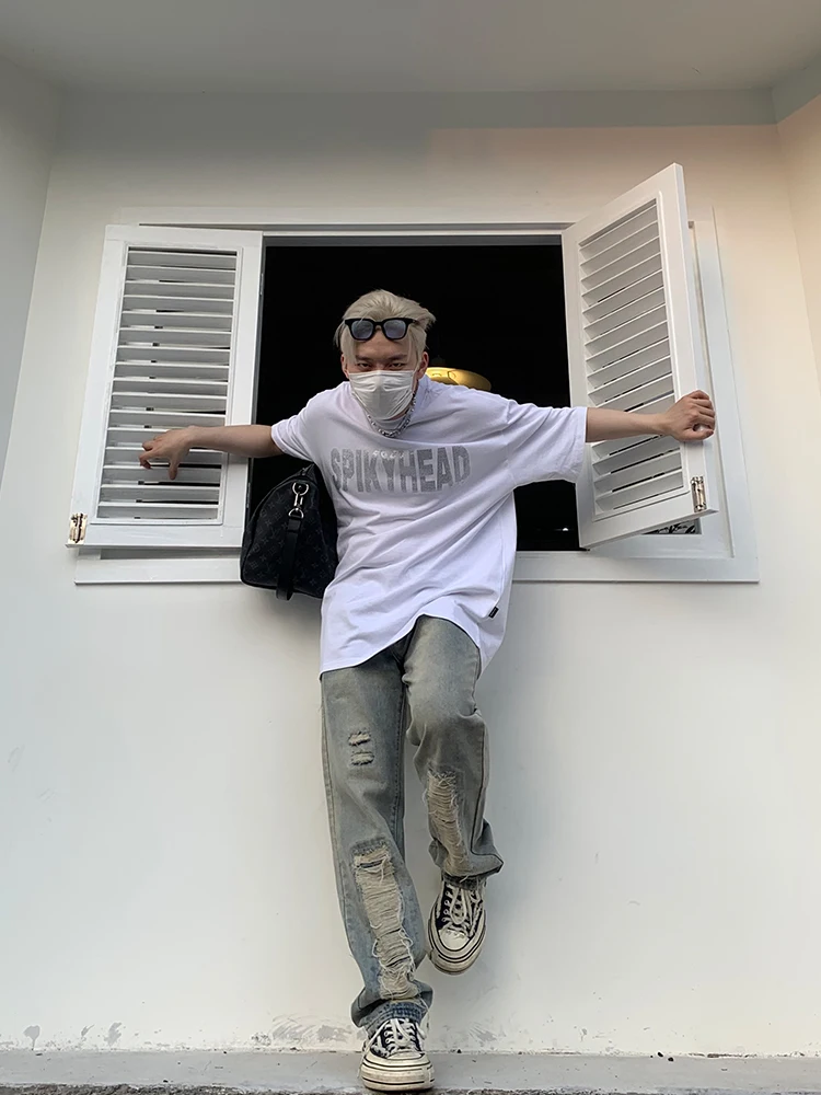 Fashion Men's Jeans Men's Pants High Street Ripped Loose Jeans Korean Fashion Streetwear Y2k Clothes Brand Jeans Jeans Aestethic