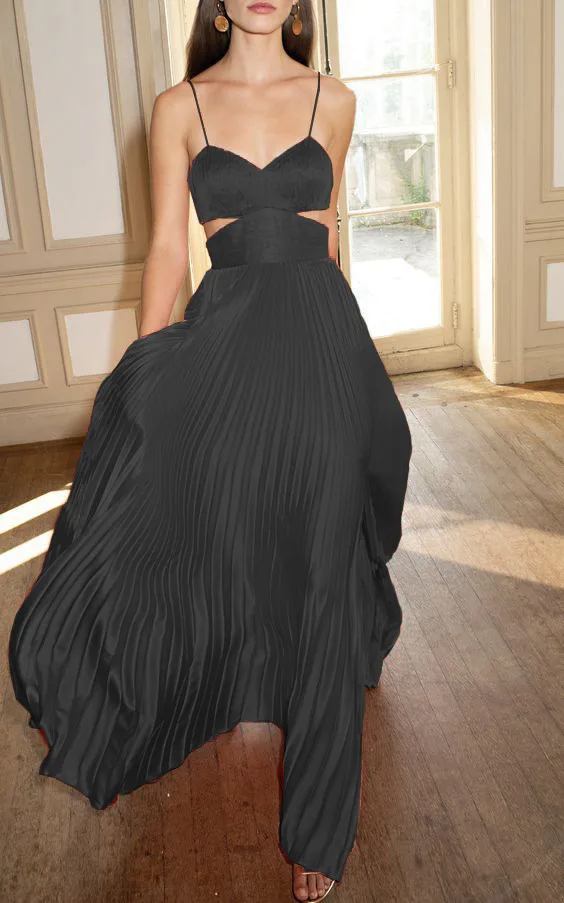 

2022 Summer Sexy Long Dress Women Spaghetti Strap V-Neck Pleated Maxi Dress Elegant Ladies Party Dresses