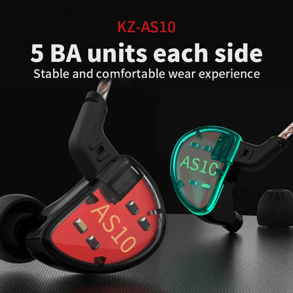 

KZ AS10 In Ear Headphones HIFI Bass Earphones 5BA Balanced Armature Driver Monitor IEM Earbud Sport Headset Noise Cancelling