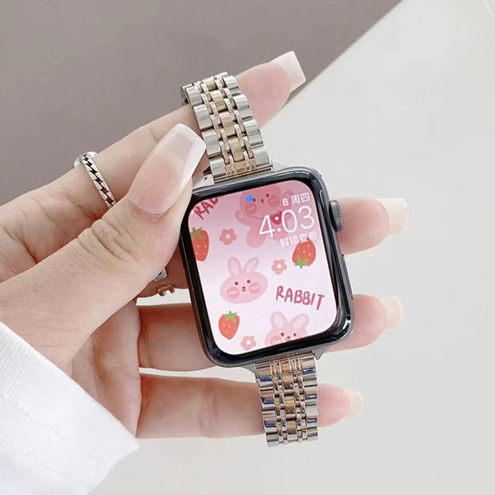 

Slim Wristband for Apple Watch Band 6 5 4 Se 40 44mm 8 7 41 45mm Women Stainless Steel Bracelet for IWatch Ultra 49mm 42mm Strap