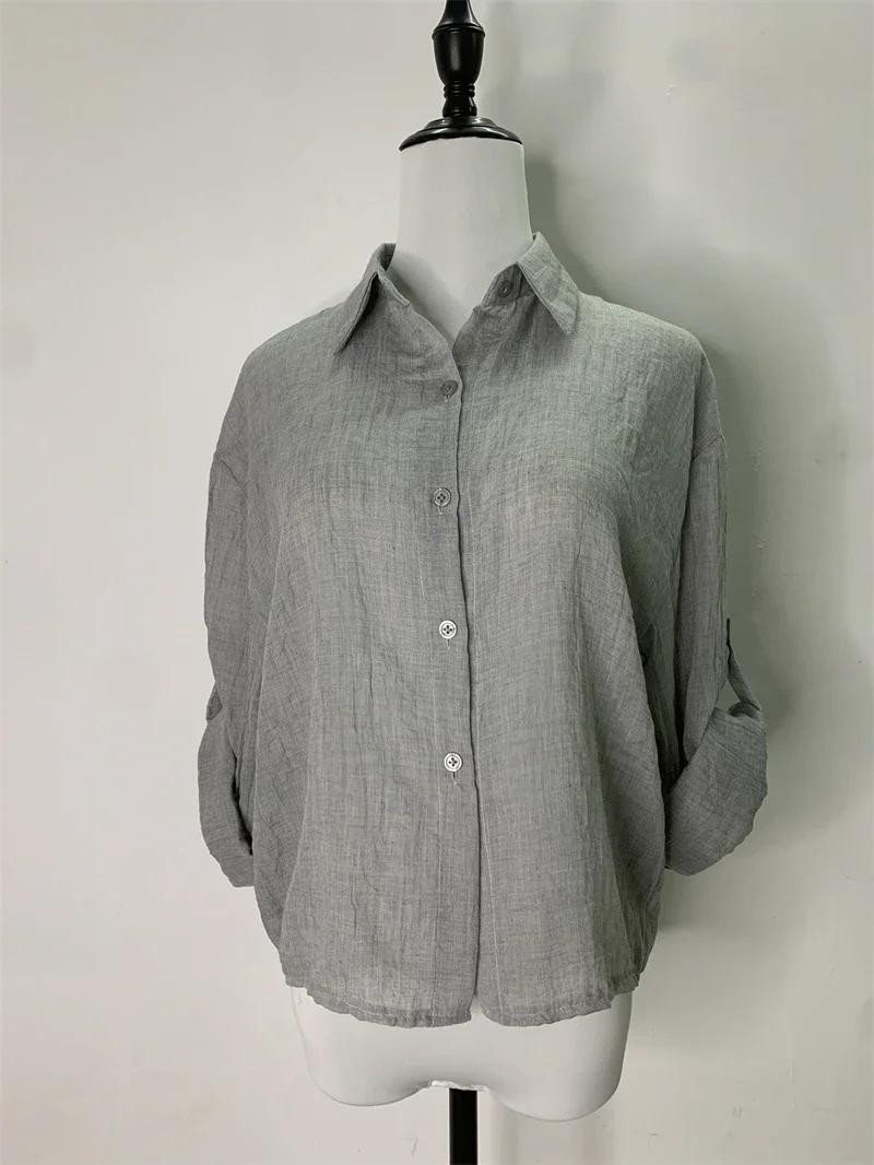 Женская Летняя Блузка С Длинным Рукавом 2024 Прозрачная Хлопково-льняная