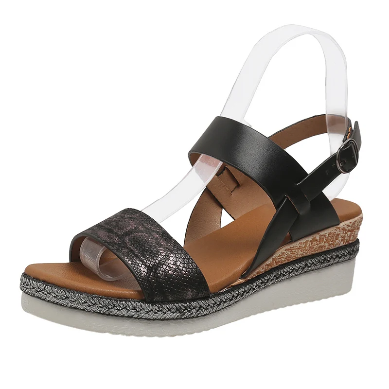 

GAOYYN Snake Print Wedge Sandles for Women 2023 Summer Plus Size Platform Sandals Woman Lightweight Non Slip Beach Sandalias