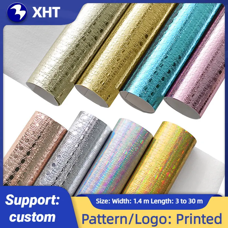 

1-8piece Rainbow Gradient Holographic Leather Embossed texture Fabric PU faux leather sheets Mirror Faux Fabric For Bows DIY