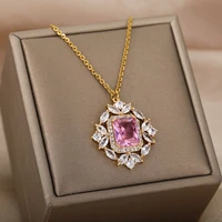 zircon crystal flower necklaces for women gold color stainless steel neck chain female pendant necklace jewelry collier femme