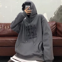 plus velvet bf style unisex couples pullover hip hop all match sweatshirt hoodie women letter print thickening hooded streetwear