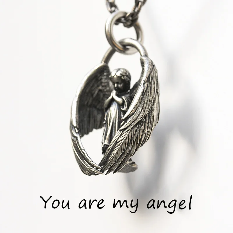

You Are My Angel Pendant Necklace Vintage Silver Color Angel Wings Necklace for Men Women's Anniversary Jewelry Gifts