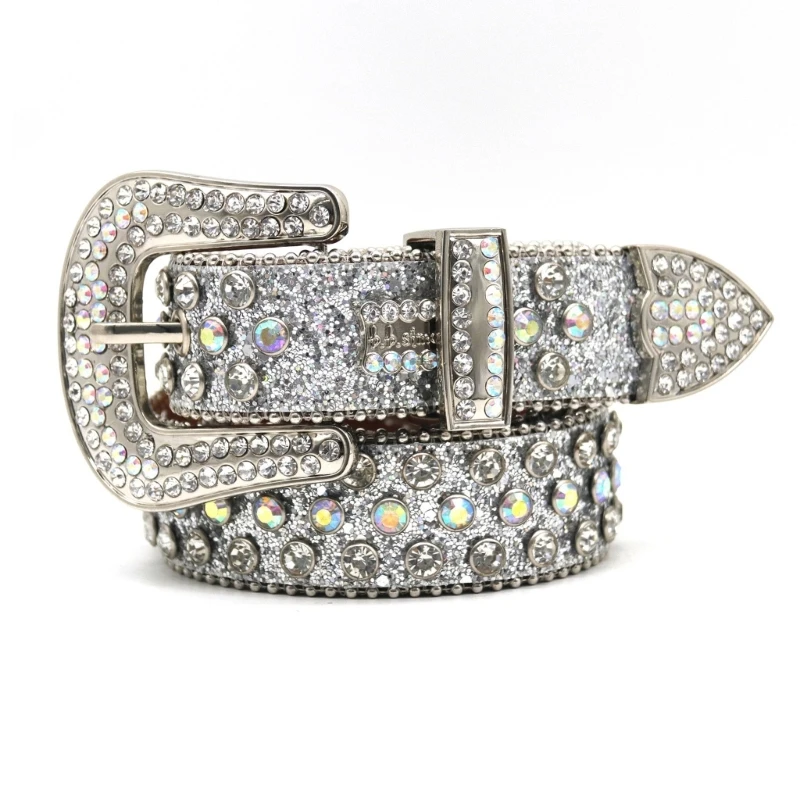 

Rhinestones Studded Western Leather Belt Bling Waist Belts for Dresses Pants