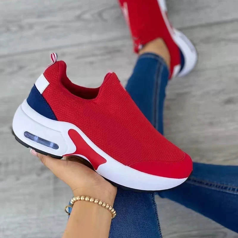 

2022 Women Fashion Vulcanized Sneakers Platform Solid Color Flats Ladies Shoes Casual Breathable Wedges Ladies Walking Sneakers